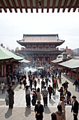 People in front of the Senso-Ji temple in the sunlight, Asakusa, Tokyo, Japan, Asia