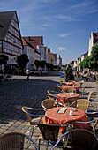 Street cafes at the historic marketplace, Guenzburg, Bavaria, Germany, Europe