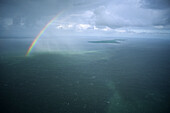 Rainbow over hallig Nordmarsch-Langeness, North Frisian Islands, Schleswig-Holstein, Germany