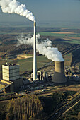 aerial photo coal fired power plant at Buschhaus near Helmstedt, brown coal open pit mine, Saxony Anhalt, Germany