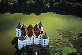 aerial photo of Schloss Glücksburg, castle near Flensburg, the coast of Baltic Sea, Schleswig Holstein, northern Germany