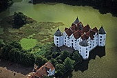 aerial photo of Schloss Glücksburg, castle near Flensburg, the coast of Baltic Sea, Schleswig Holstein, northern Germany