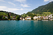 View over Lake Lucerne to Weggis, Canton of Lucerne, Switzerland