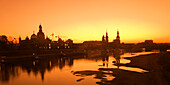 Dresden, panoramic view, river Elbe at sunset