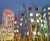 Duesseldorf, futuristic building by architect Frank O  Gehry  Neuer Zollhof Medienhafen