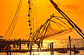 Chinese fishing nets at harbour of Kochi, Kerala, India