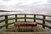 Bench on seabridge at Baltic sea, Dierhagen, Mecklenburg-Western Pomerania, Germany