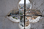view from cathedral bell tower onto the Plaza de la Reina, cathedral, Valencia, Spain