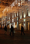 Tretyakovsky Proezd drive, street with boutiques and shops and Christmas Decorations, Moscow, Russia