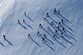 Skiers on slope, ski area at mountain Weisshorn, Arosa, Grisons, Switzerland