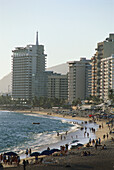 The beach at Playa Icacos, highrise buildings in the background, Acapulco, Mexico, America