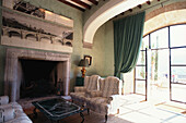 Room with open fire, fireplace, Urlaub, Accomodation, Hotel Son Net, Puigpunyent, Mallorca, Spain