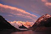 View of lake, Lagune Torre and mountain Cerro Torre in the evening, Patagonia, Argentina