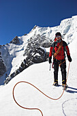 Michael Rechberger beim Abstieg vom Gipfel des Ortler 3905 m, Südtirol, italien