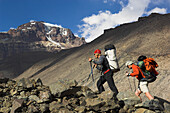 Two men ascending via Cajon del Maipo towards Cerro Marmolejo, 6085 m, South Face, Ice Climbing, Chile