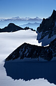 mountain ridges in backlight as backdrop scenery, Mont Blanc range, France
