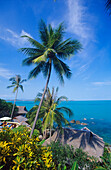 Blick über die Dächer des Coral Cove Chalet Hotels. Es liegt zwischen Lamai und Chaweng an der Ostküste von Ko Samui, Thailand