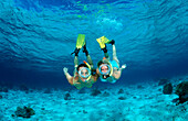Two snorkeling girls, Indian Ocean, Maldives