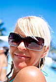 Blonde woman with sunglasses, South Beach, Miami, Florida, USA