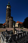 Schlossruine Neideck, Turm und Rekonstruktionsmodell, Arnstadt, Thüringen, Deutschland