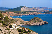 Blick von Es Cubells über die Südküste, Ibiza, Balearen, Spanien