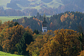 Spire of Hoeglwoerth Abbey, Anger, Berchtesgadener Land, Bavaria, Germany