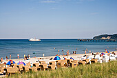 View over sandy beach to Baltic Sea, Binz, Rugen island, Mecklenburg-Western Pomerania, Germany