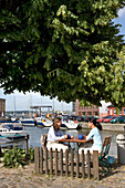 Café im Hafen, Stralsund, Ostsee, Mecklenburg-Vorpommern, Deutschland