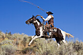Cowboy throwing lasso wildwest, Oregon, USA