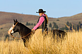 cowgirl on horse, Oregon, USA