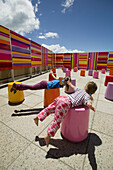 Children playing, art installation on roof top, Te Papa Museum, Wellington, North Island, New Zealand