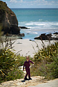 Walking track to Wharariki Beach, near Puponga, near Golden Bay, northwestern coast of South Island, New Zealand