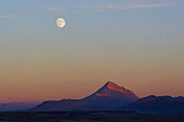 View towards Mount Oroel at sunset with full moon, Mountain, Aragon, Spain, Europe