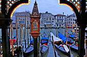 Gondola in a row, Canale Grande, Venice, Veneto, Italy