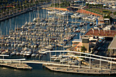 marina, bridge to Maremagnum shopping center, Port Vell, harbour, Ciutat Vella, Barcelona, Spanien