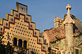 Gables of Casa Amatller and Casa Batllo, architects Josep Puig i Cadafalch and Antoni Gaudi, Modernism, Passeig de Gracia, Eixample distric, Barcelona, Spain