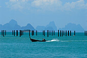 View from Ao Po over the bay of Phang Nga with stilts for the new marina, Phuket, Thailand