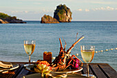 Spiny Lobster dish at Beach Restaurant The Grotto with sea view, Hotel Rayavadee, Hat Phra Nang, Krabi, Thailand
