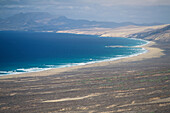 The endless pristine sandy beach Playa de Barlovento, Jandía Peninsula, Fuerteventura, Canary Islands, Spain