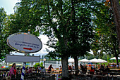 Beer garden at lake Staffelsee, Upper Bavaria, Bavaria, Germany
