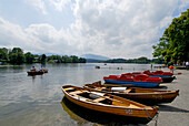 rowing boats and pedal boats, lake Staffelsee, Upper Bavaria, Bavaria, Germany
