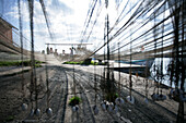 Fishing net, drying in the harbour, Sysne, Gotland, Sweden