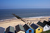 Strandhütten, Southwold, Suffolk, England, Großbritannien