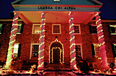 Lambda Chi Alpha Fraternity House with Christmas lights