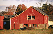 Historic red barn built in 1800 s. Bucks County, Pennsylvania, USA