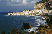 Cefalu s bay with Cefalù city at background. Sicily, Italy