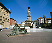 Monument to Francisco de Goya and Catedral de la Seo in background. Zaragoza. Spain