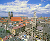 City Hall, cathedral and Marienplatz. Munich. Germany