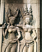 Sculpture of nymphs at temple complex of Angkor Wat. Angkor. Cambodia