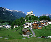 Ftan village and Tarasp castle. Graubünden. Switzerland